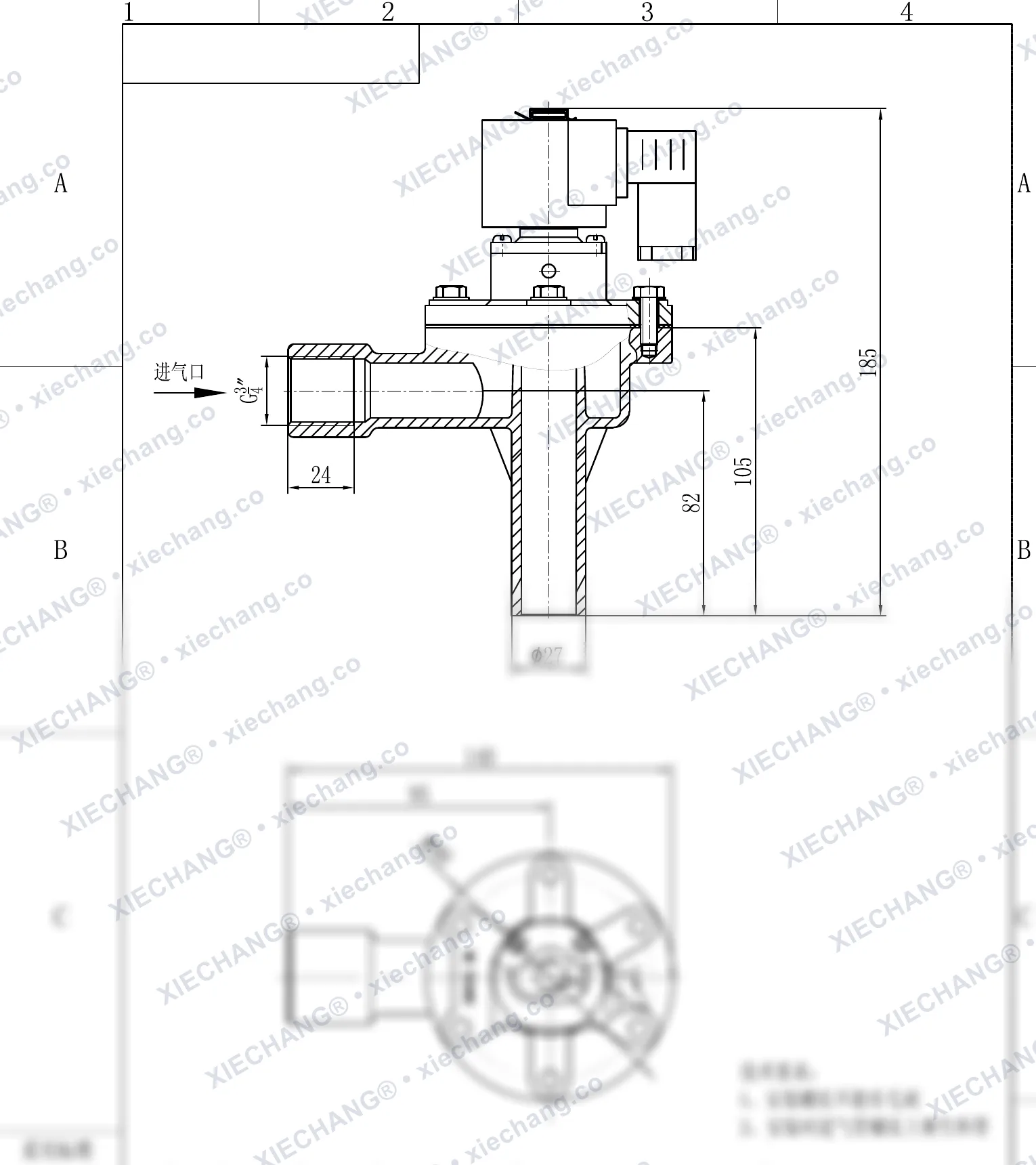 DCF-2L-B · 3/4" · van xung khí góc vuông (loại B) — Bản vẽ lắp đặt