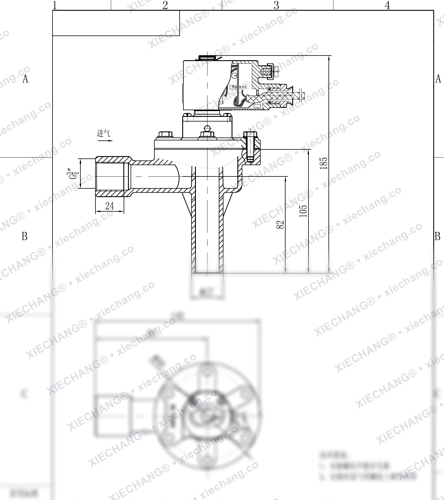 DCF-F-2L-B · 3/4" · van xung khí góc vuông phòng nổ (2L-B) — Bản vẽ lắp đặt