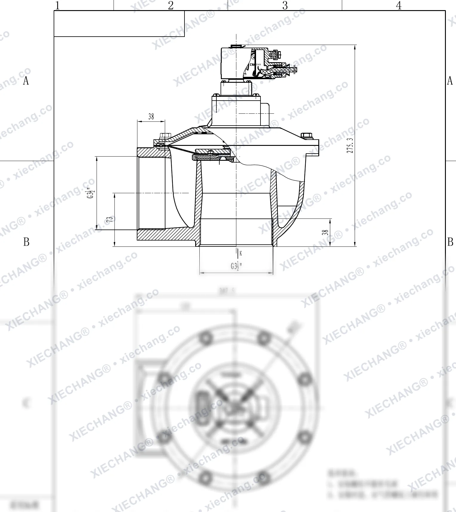 DCF-F-Z-102S.B · 4" (DN102) · van xung khí góc vuông phòng nổ — Bản vẽ lắp đặt