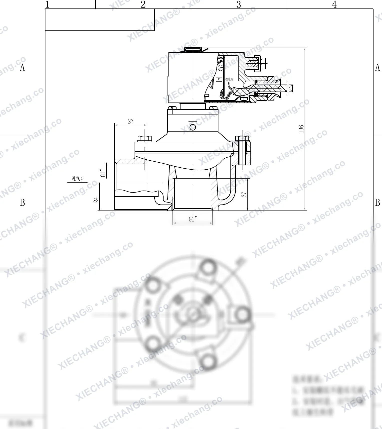 DCF-F-Z-25 · 1" (DN25) · van xung khí góc vuông phòng nổ — Bản vẽ lắp đặt