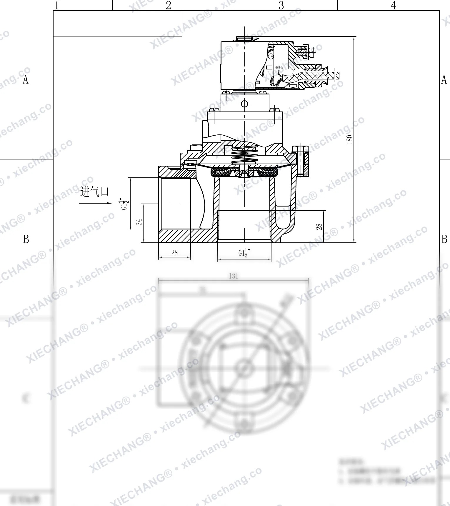 DCF-F-Z-40S · 1½" (DN40) · van xung khí góc vuông phòng nổ — Bản vẽ lắp đặt