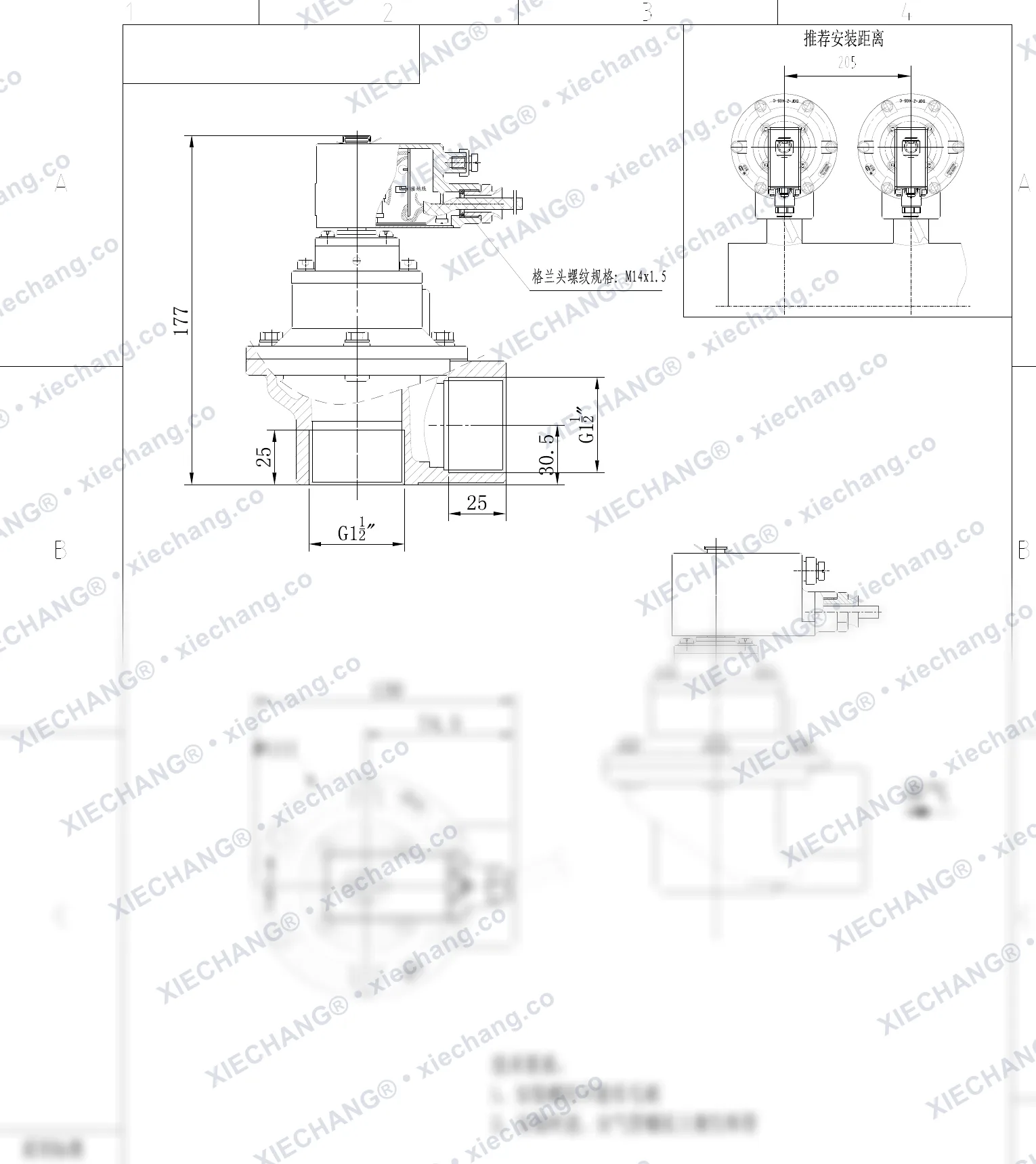 DCF-F-Z-40S-C · 1½" · van xung khí góc vuông phòng nổ — Bản vẽ lắp đặt