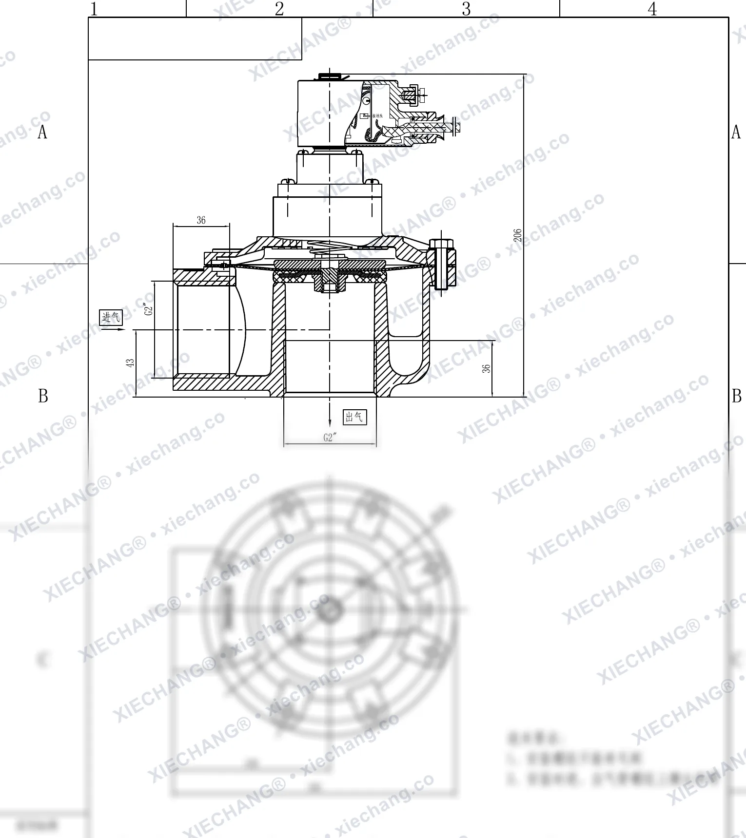 DCF-F-Z-50S · 2" (DN50) · van xung khí góc vuông phòng nổ — Bản vẽ lắp đặt