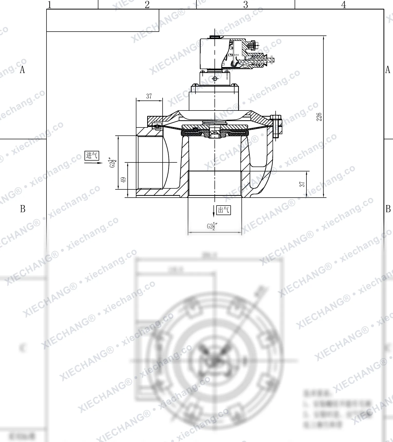 DCF-F-Z-62S · 2½" (DN62) · van xung khí góc vuông phòng nổ — Bản vẽ lắp đặt