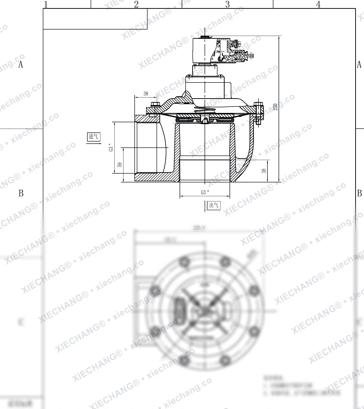 DCF-F-Z-76S · 3" (DN76) · van xung khí góc vuông phòng nổ — Bản vẽ lắp đặt