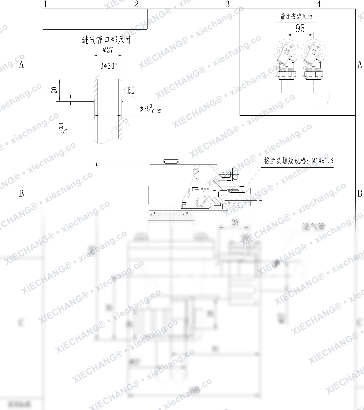 DCF-F-ZM-20-C · 3/4" · van xung khí ren ngoài phòng nổ — Bản vẽ lắp đặt