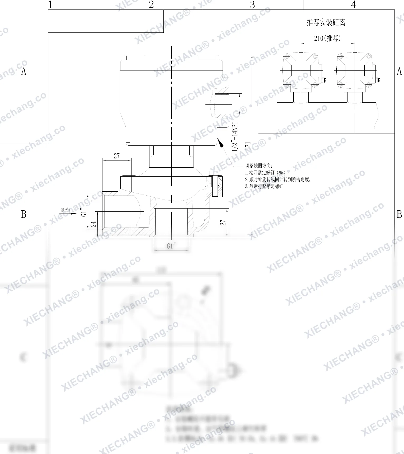 DCF-F2-Z-25 · 1" · van xung khí góc vuông phòng nổ — Bản vẽ lắp đặt