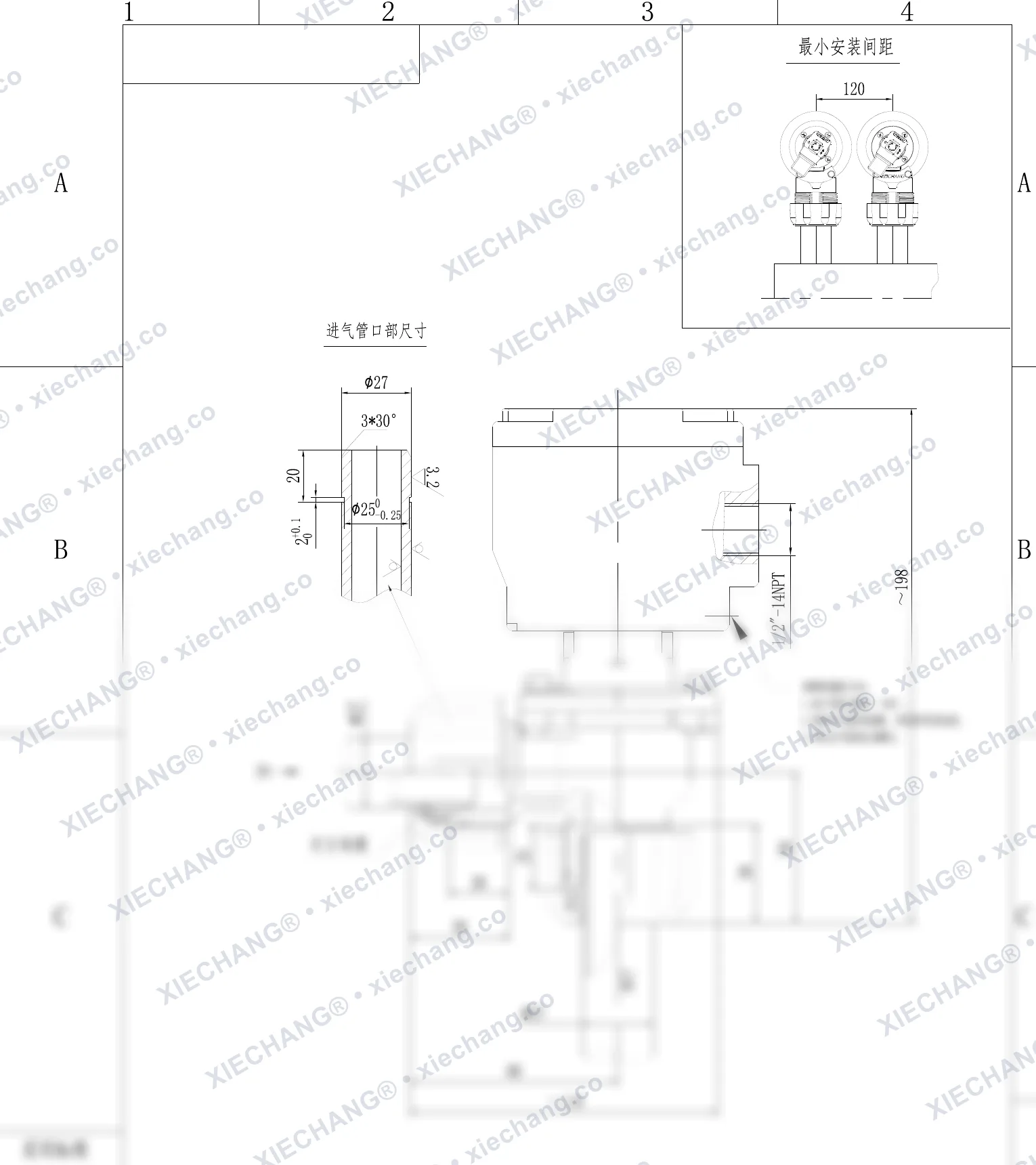 DCF-F2-ZM-20 · ¾" · van xung khí góc vuông ren ngoài/nối nhanh phòng nổ — Bản vẽ lắp đặt