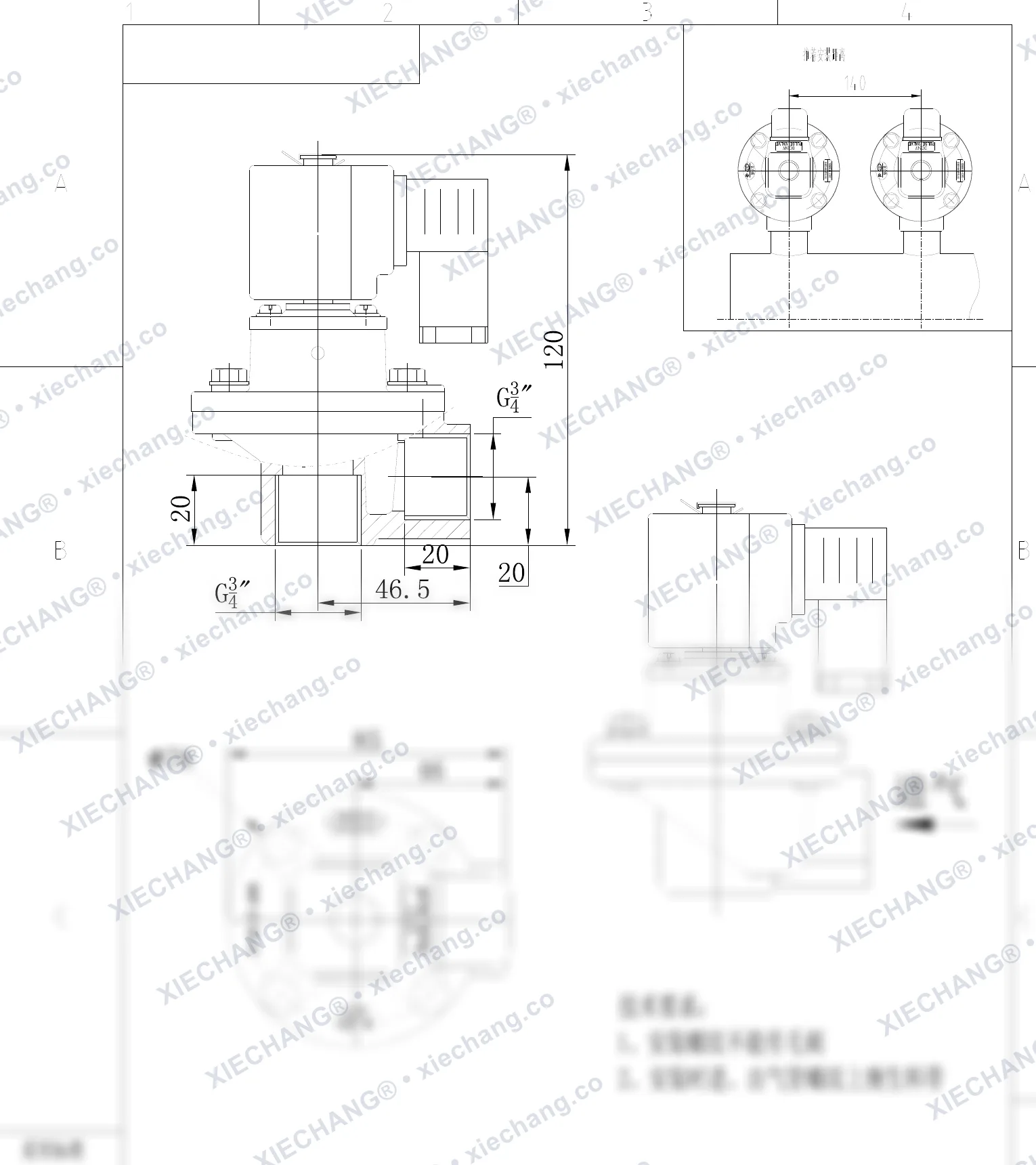 DCF-Z-20-C(304) · 3/4" · van xung khí góc vuông — Bản vẽ lắp đặt