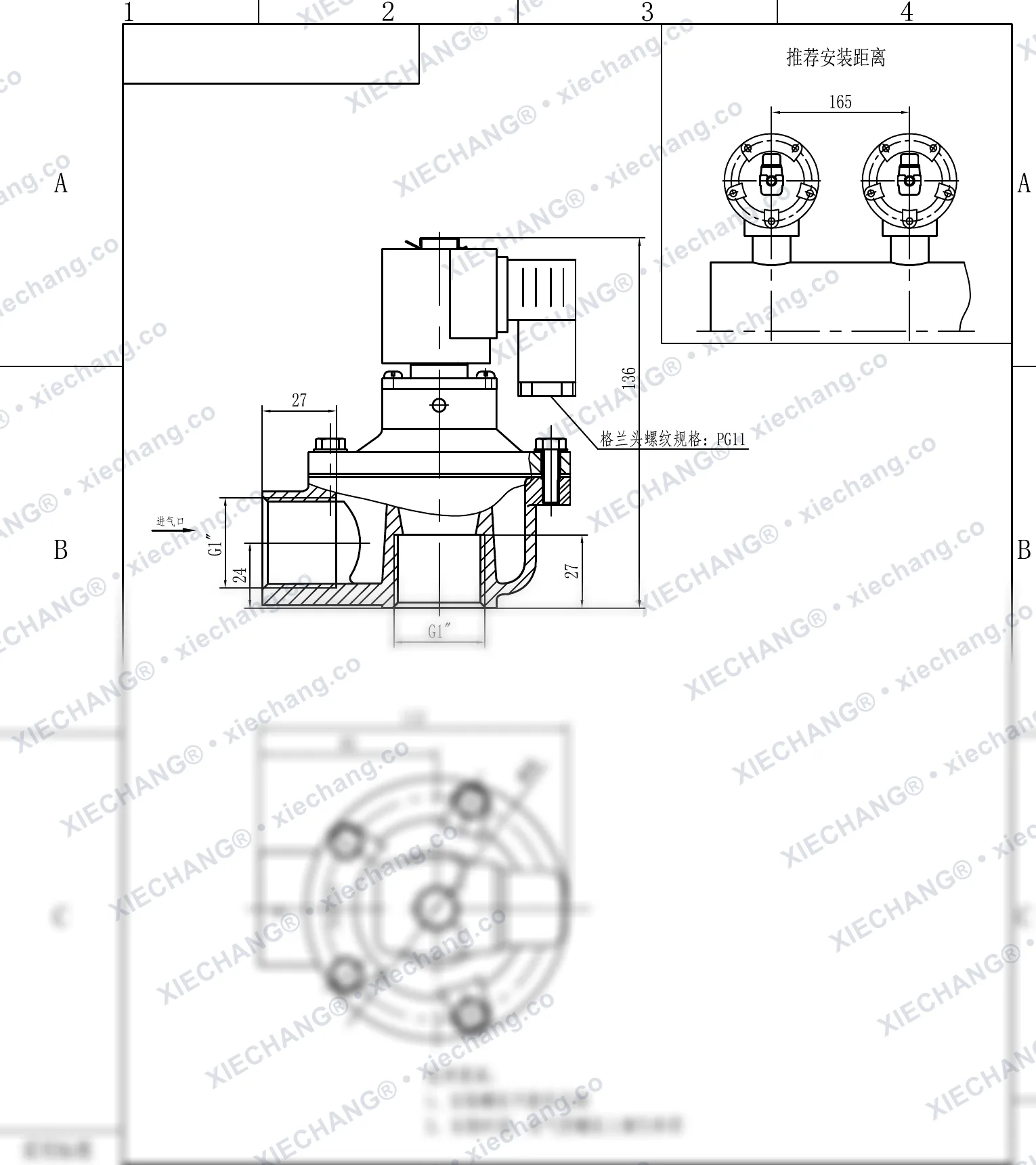 DCF-Z-25 · 1" · van xung khí góc vuông — Bản vẽ lắp đặt