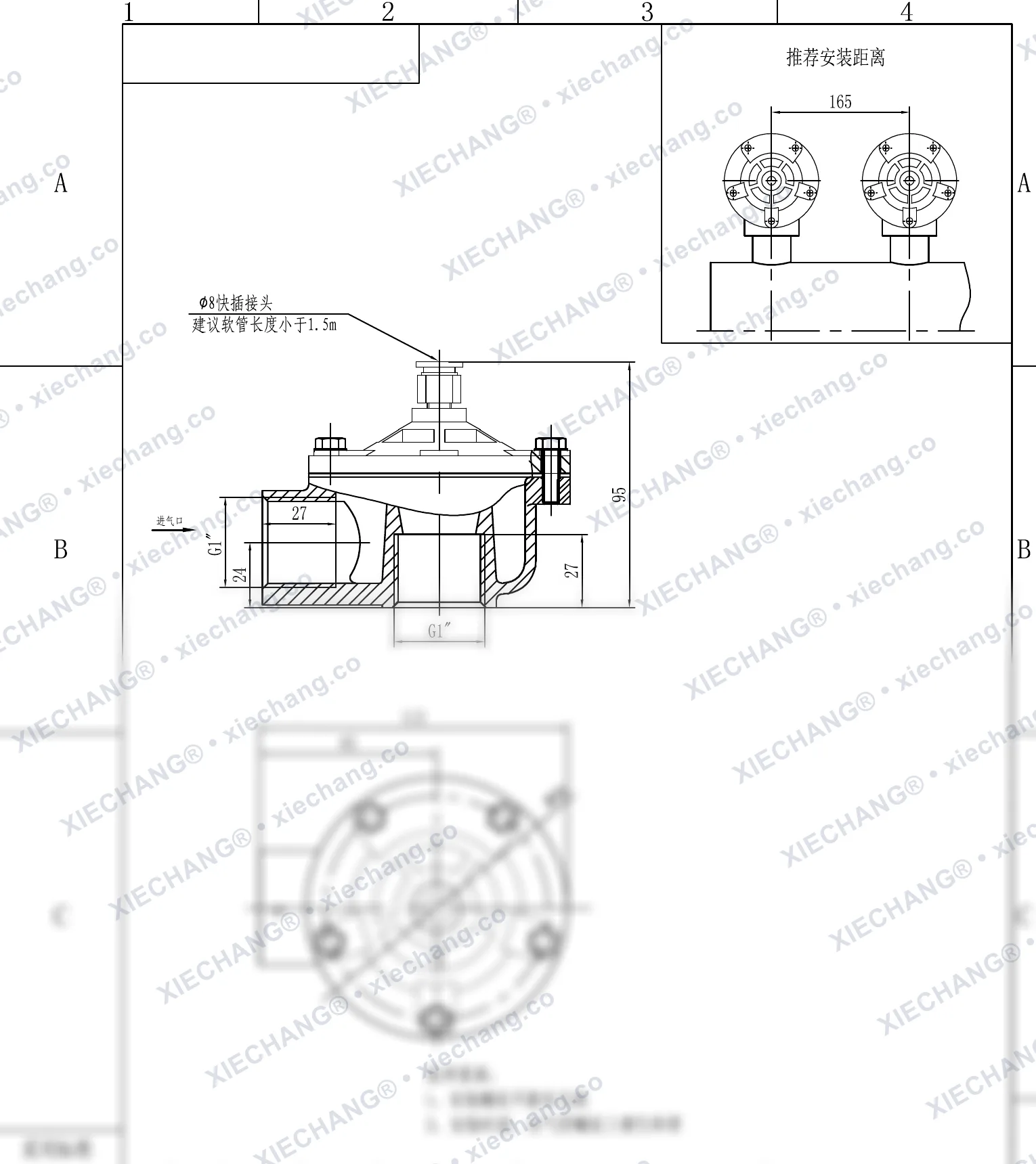 DCF-Z-25-DXK · 1" · van xung khí góc vuông — Bản vẽ lắp đặt