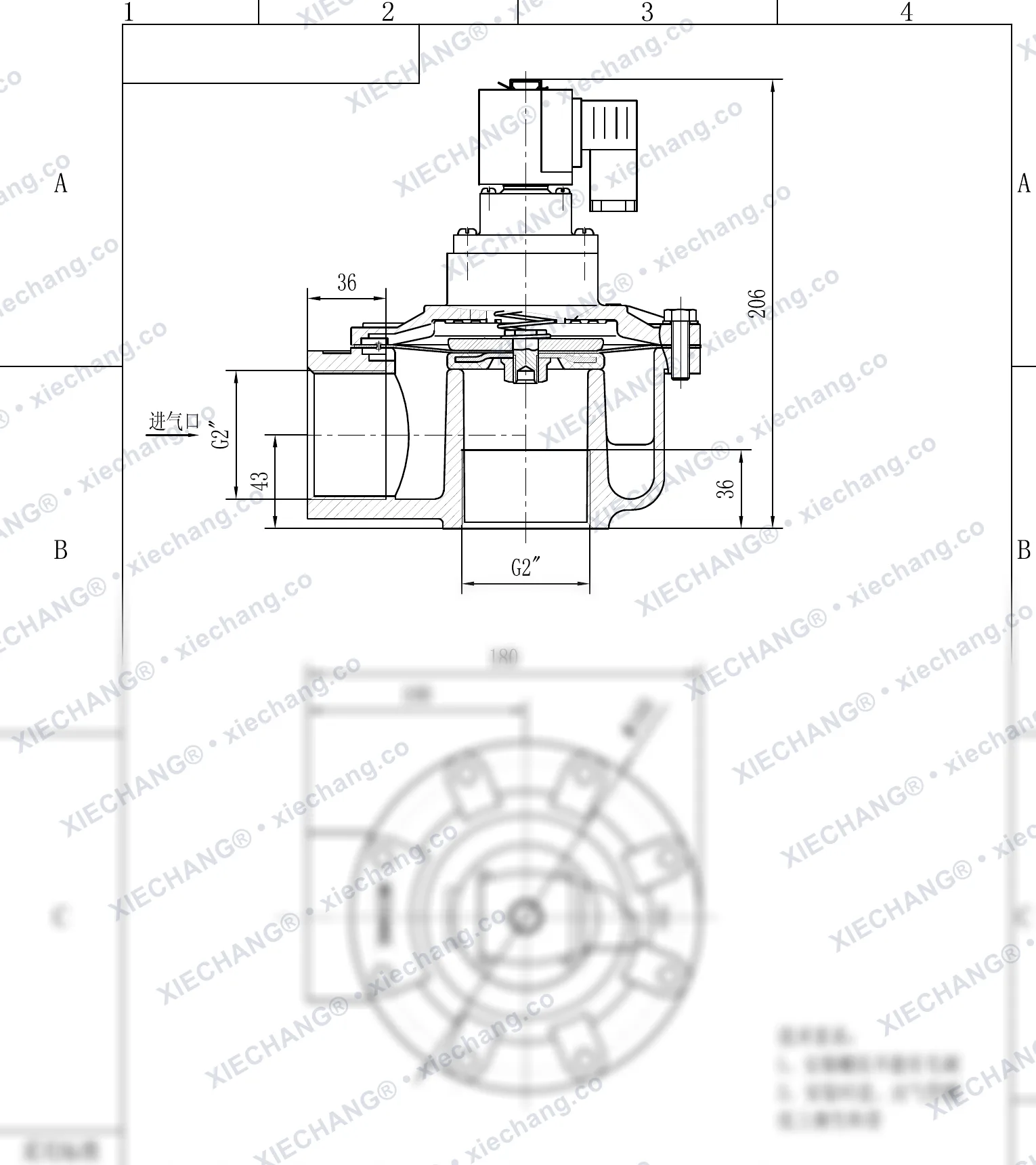 DCF-Z-50S · 2" (DN50) · van xung khí góc vuông — Bản vẽ lắp đặt