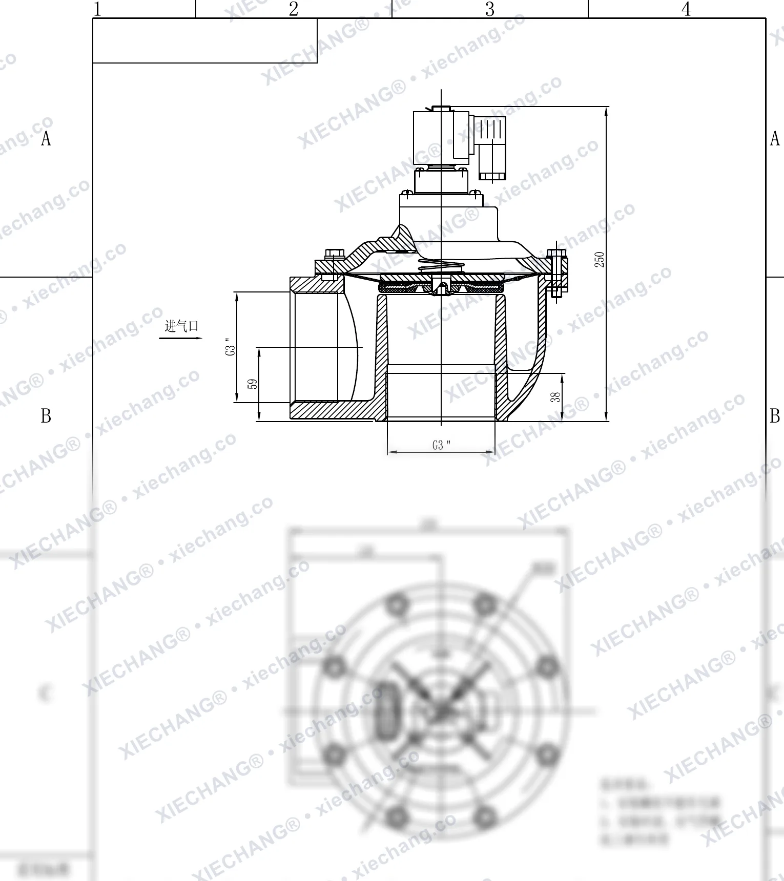 DCF-Z-76S · 3" (DN76) · van xung khí góc vuông — Bản vẽ lắp đặt