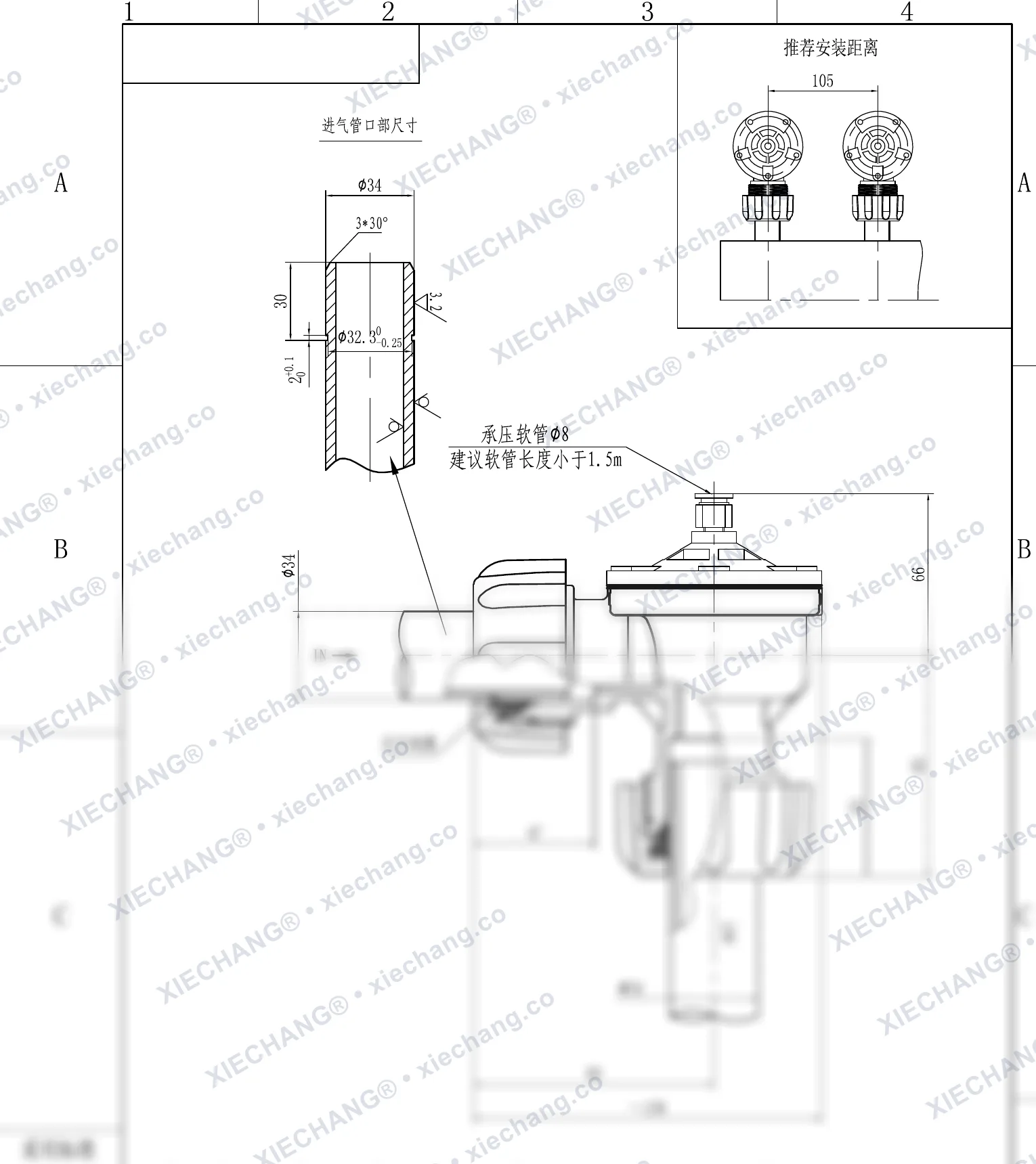 DCF-ZM-25-DXK · 1" · van ren ngoài (van xung khí góc vuông ren ngoài) — Bản vẽ lắp đặt
