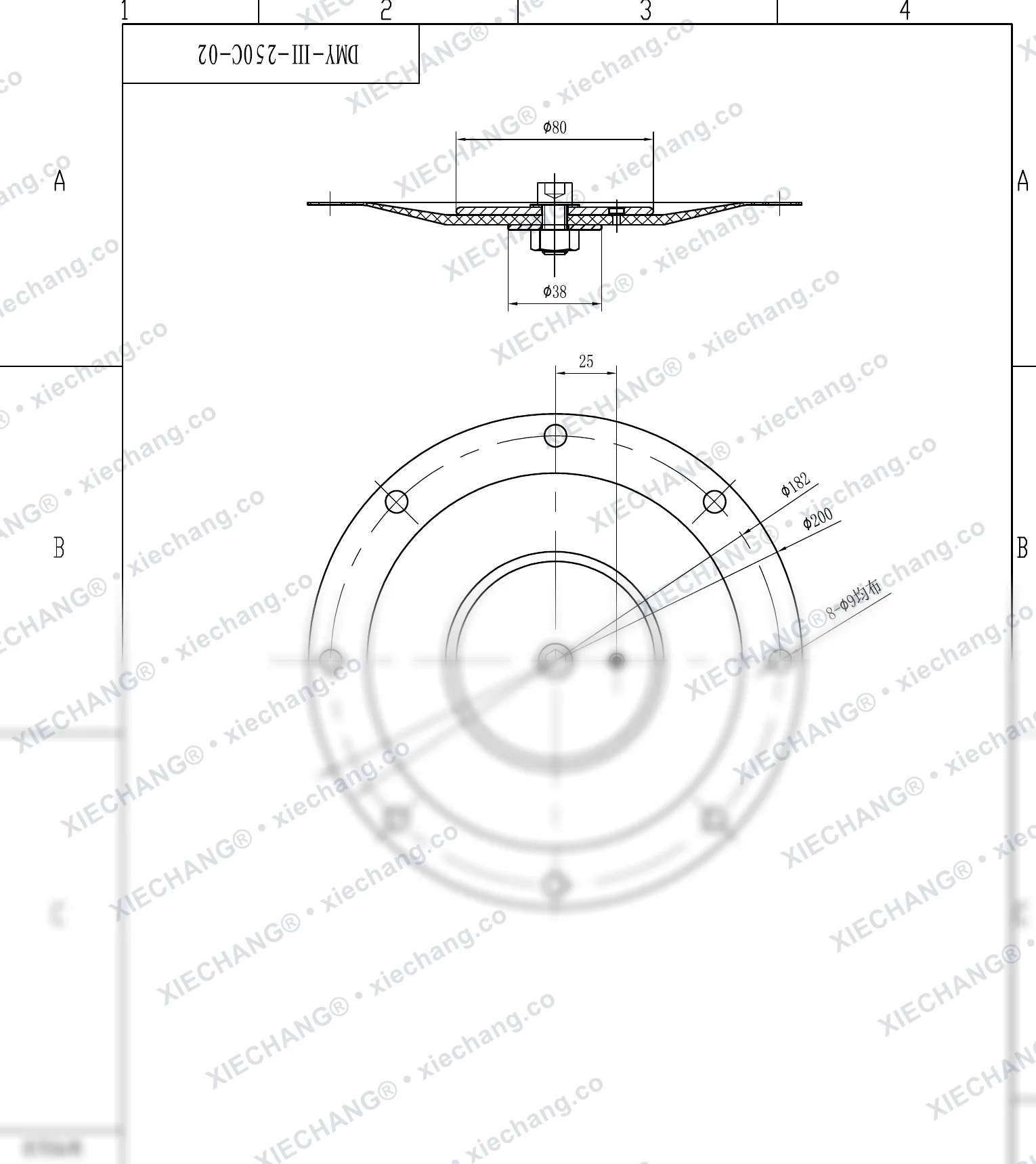 DMY-Ⅲ-250C-02 · DN250 · cụm màng van (cấp hai / thứ cấp, 10 inch) — Bản vẽ lắp ráp