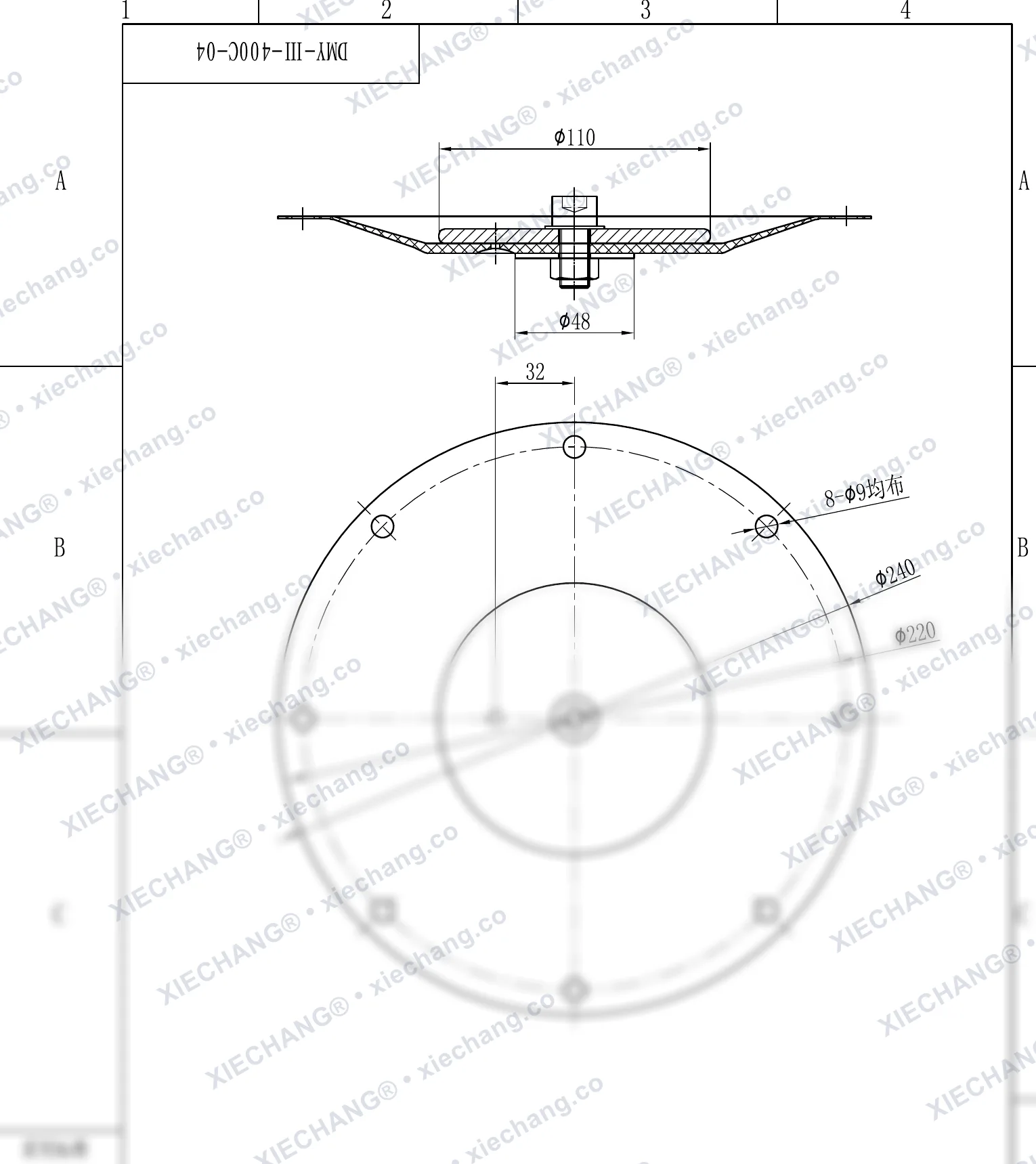 DMY-Ⅲ-400C-04 · DN400 · cụm màng van (cấp hai / thứ cấp, 16 inch) — Bản vẽ lắp ráp