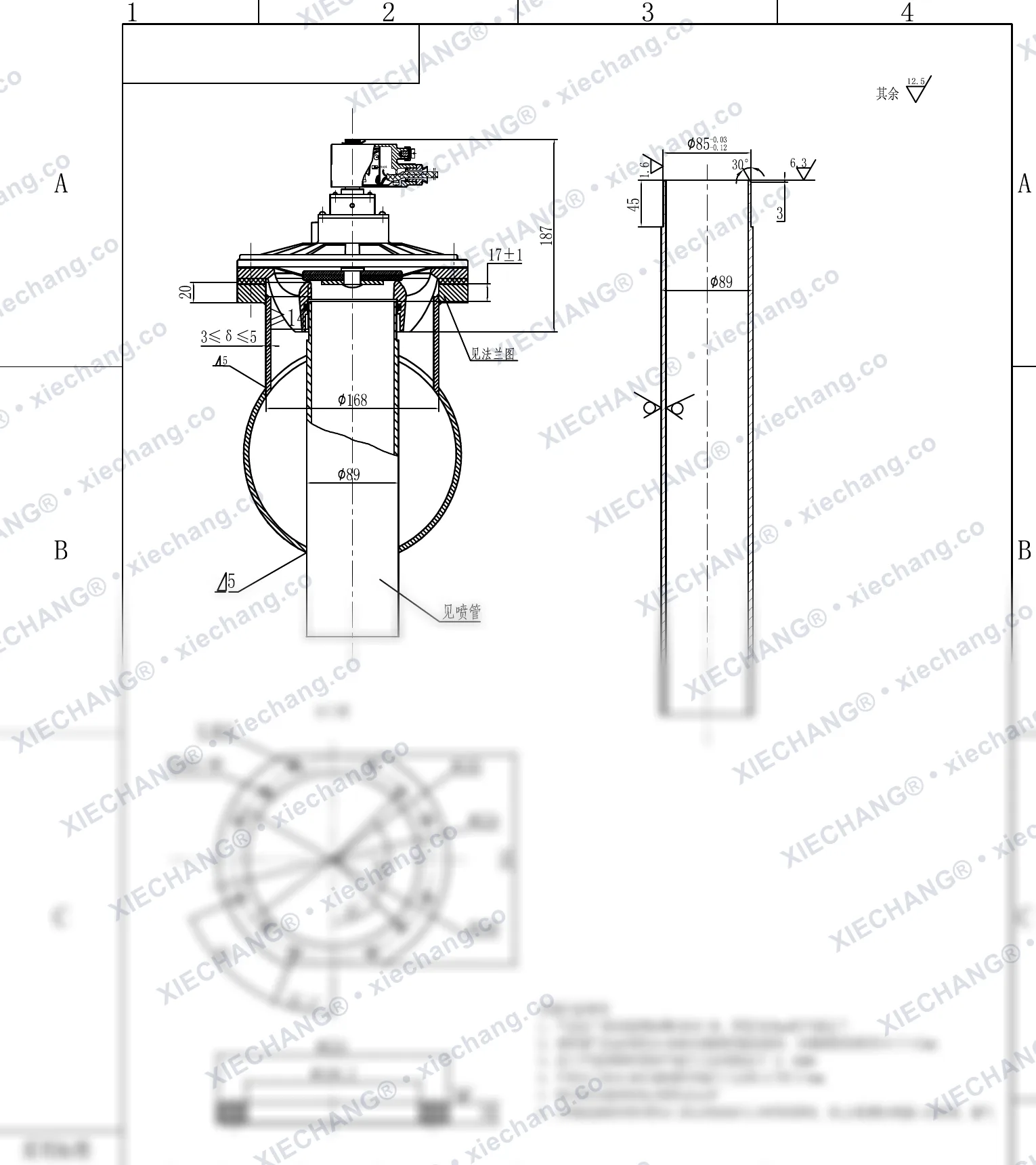 DMY-F-II-80 · DN80 (3") · van xung khí kiểu ngâm phòng nổ (có ống phun / bích vách ngăn) — Bản vẽ lắp đặt