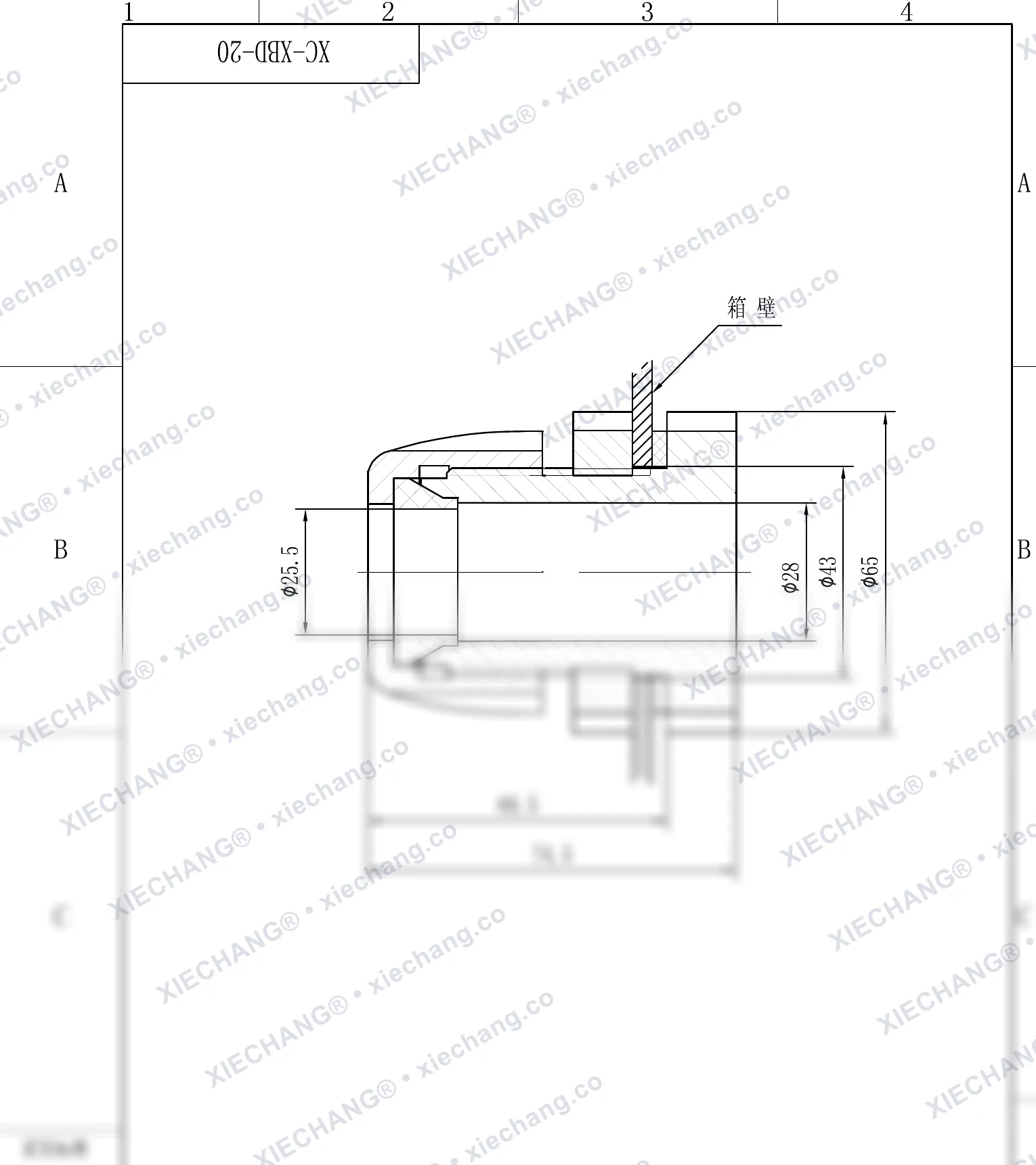 XC-XBD-20 · DN20 · đầu nối xuyên vách ren đơn — Bản vẽ lắp đặt