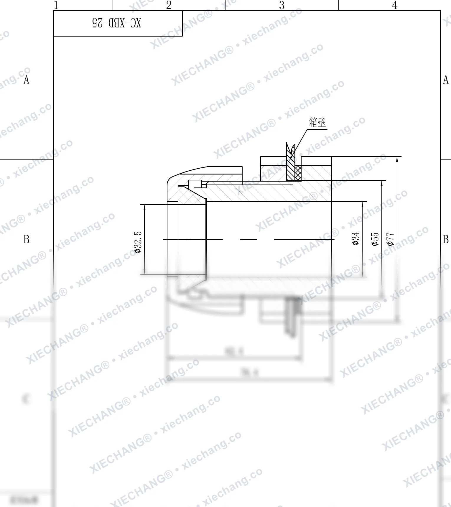 XC-XBD-25 · DN25 · đầu nối xuyên vách ren đơn — Bản vẽ lắp đặt