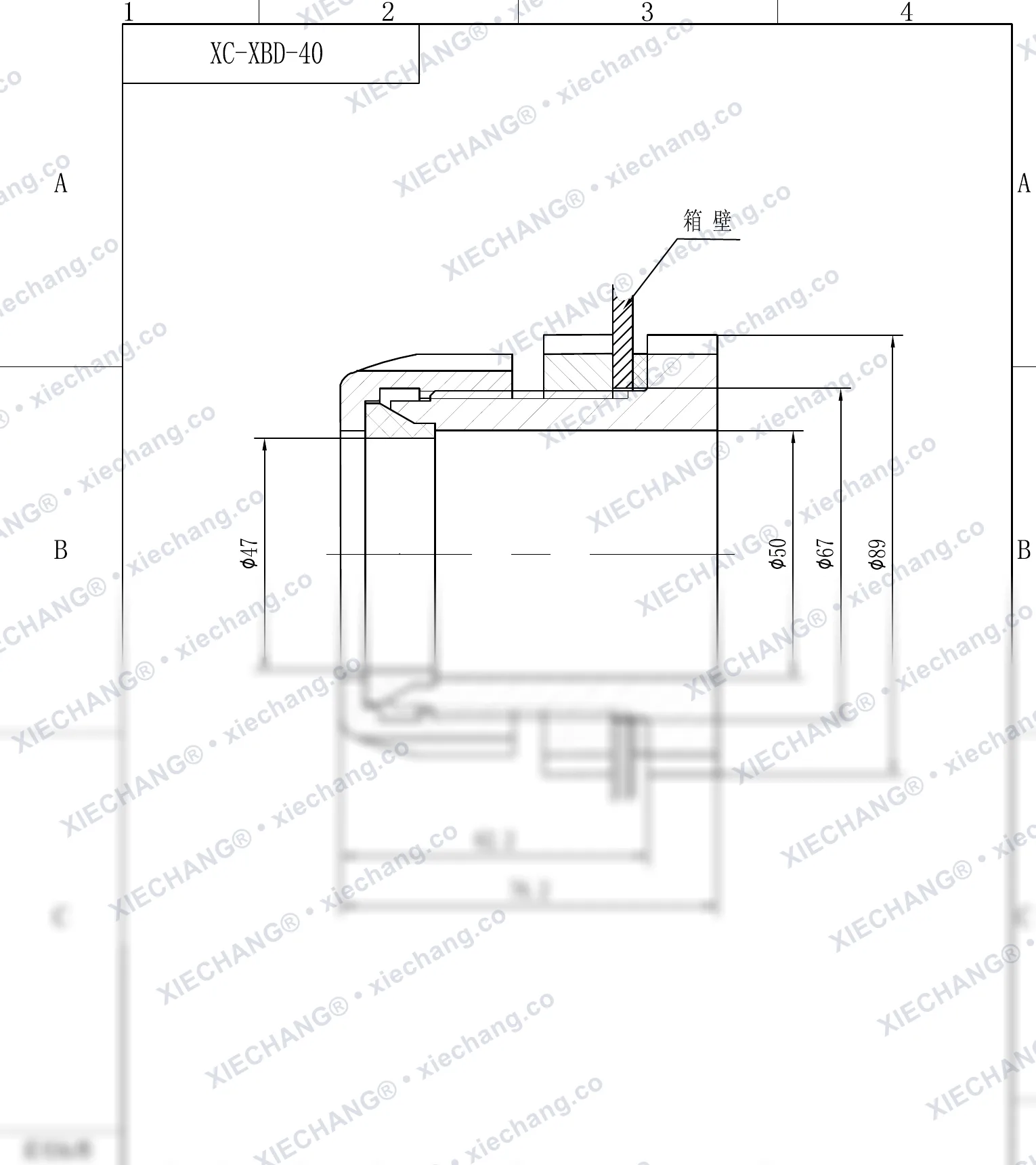 XC-XBD-40 · DN40 · đầu nối xuyên vách ren đơn — Bản vẽ lắp đặt