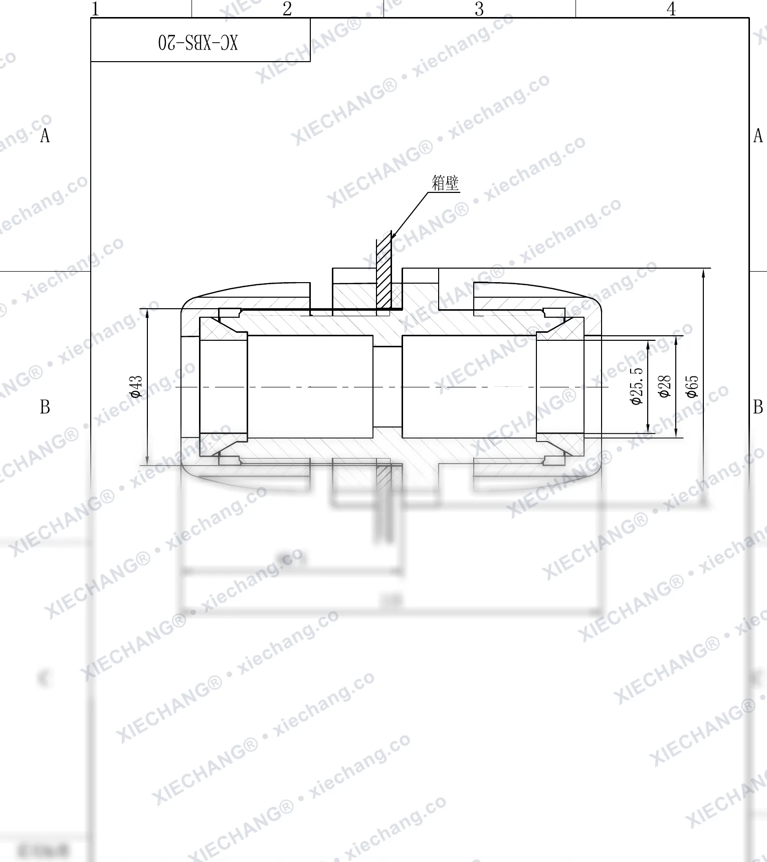 XC-XBS-20 · DN20 · đầu nối xuyên vách ren đôi — Bản vẽ lắp đặt