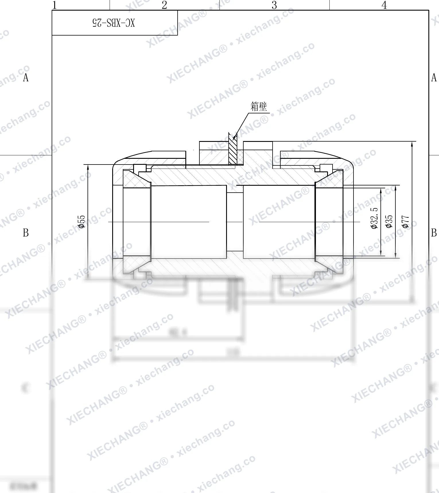 XC-XBS-25 · DN25 · đầu nối xuyên vách ren đôi — Bản vẽ lắp đặt