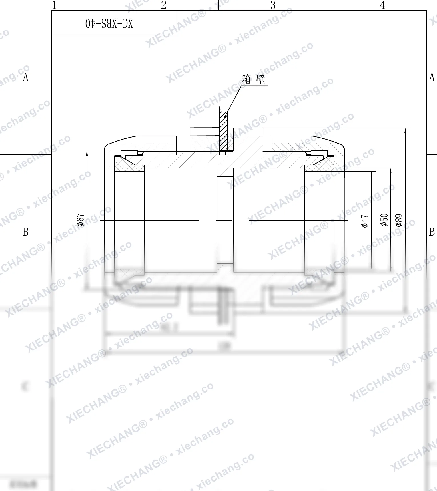 XC-XBS-40 · DN40 · đầu nối xuyên vách ren đôi — Bản vẽ lắp đặt